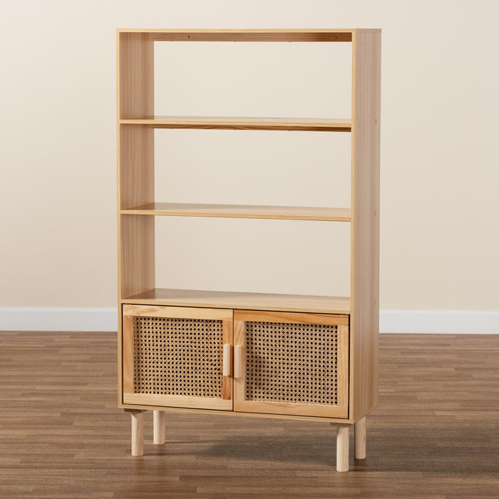 FAULKNER NATURAL BROWN FINISHED WOOD AND RATTAN 2-DOOR BOOKCASE