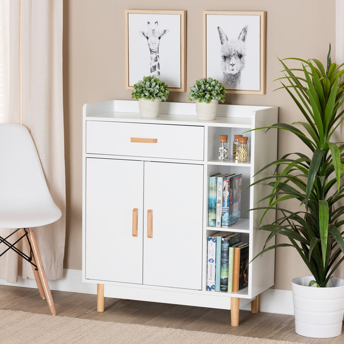 RUSSELL WHITE AND OAK BROWN FINISHED WOOD 2-DOOR SIDEBOARD