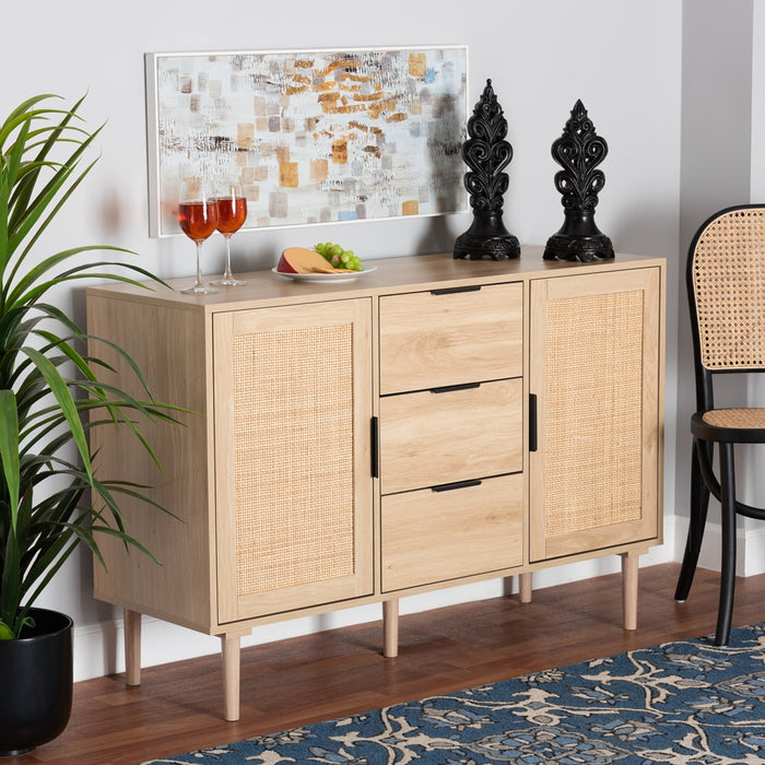 HARRISON  MODERN NATURAL BROWN RATTAN 3-DRAWER SIDEBOARD