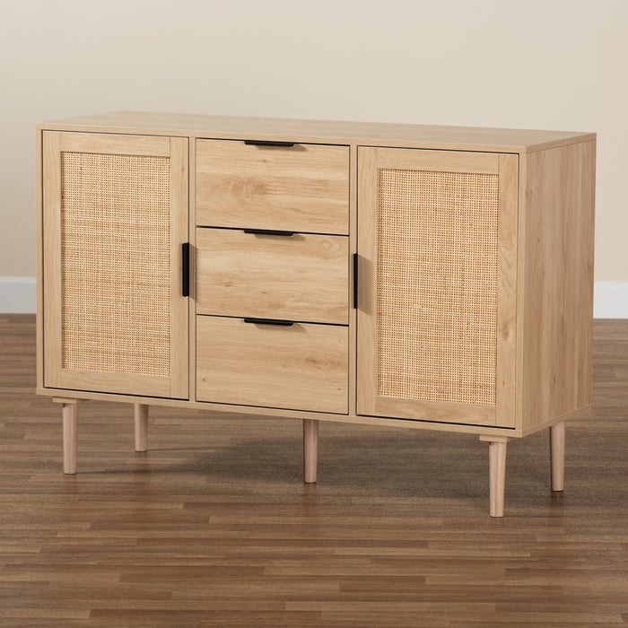 HARRISON  MODERN NATURAL BROWN RATTAN 3-DRAWER SIDEBOARD