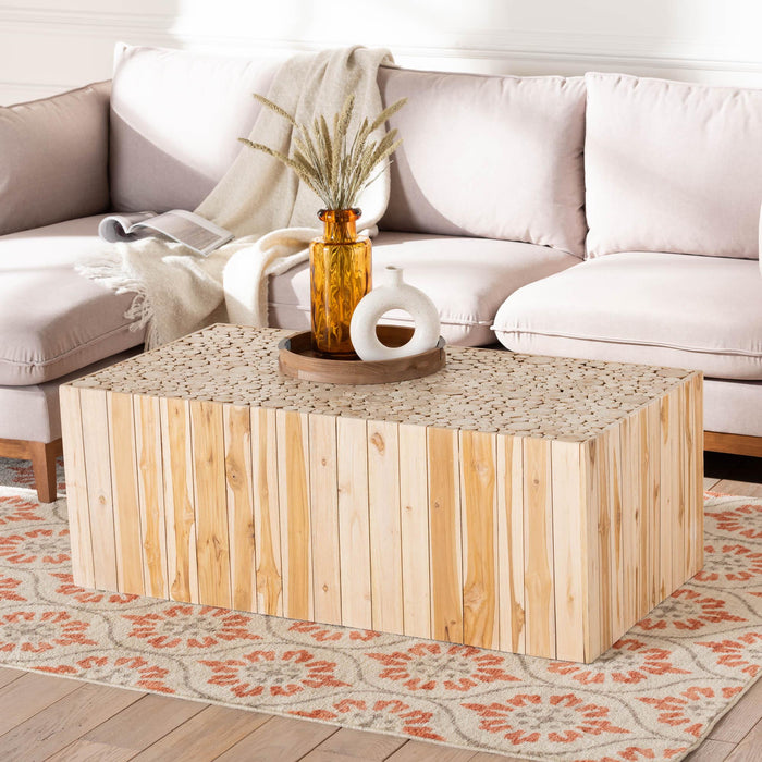 Grayson Natural Teak Wood Coffee Table with Unique Repurposed Wood Logs