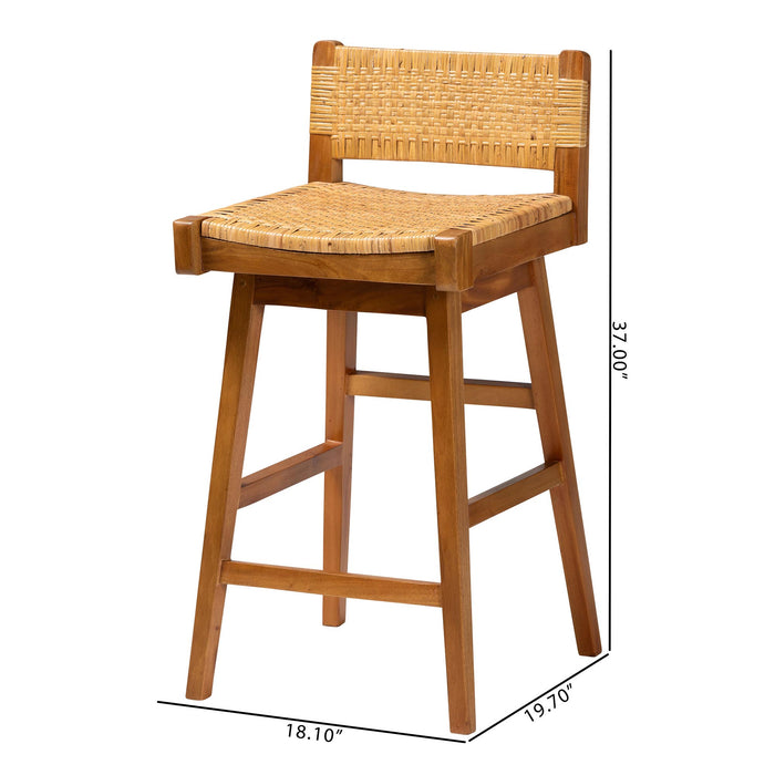 Asgart Bohemian Natural Rattan Wood Bar Stool