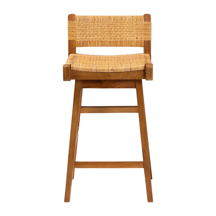 Asgart Bohemian Natural Rattan Wood Bar Stool