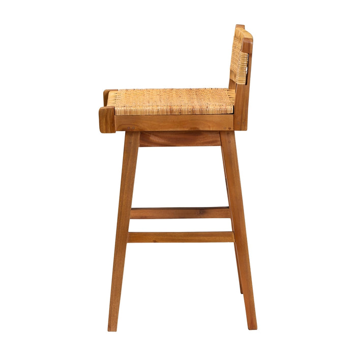 Asgart Bohemian Natural Rattan Wood Bar Stool