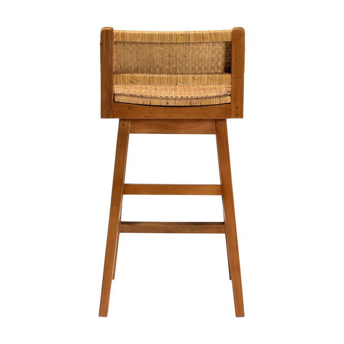 Asgart Bohemian Natural Rattan Wood Bar Stool