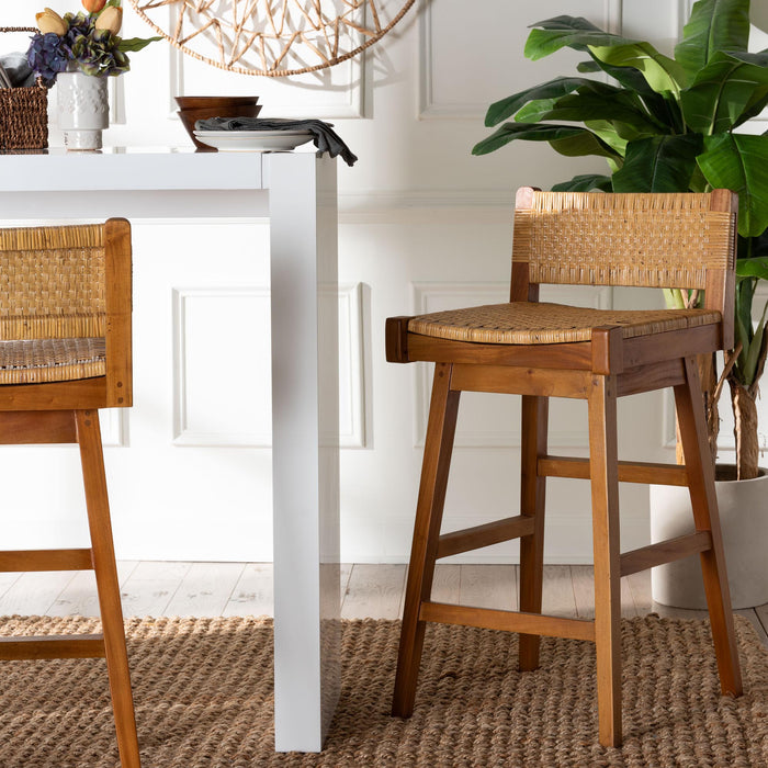 Asgart Bohemian Natural Rattan Wood Bar Stool