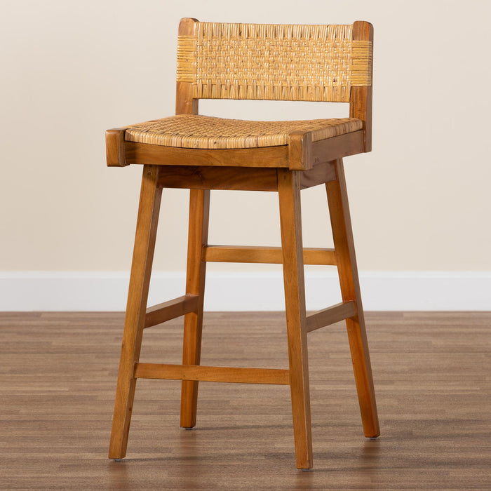 Asgart Bohemian Natural Rattan Wood Bar Stool