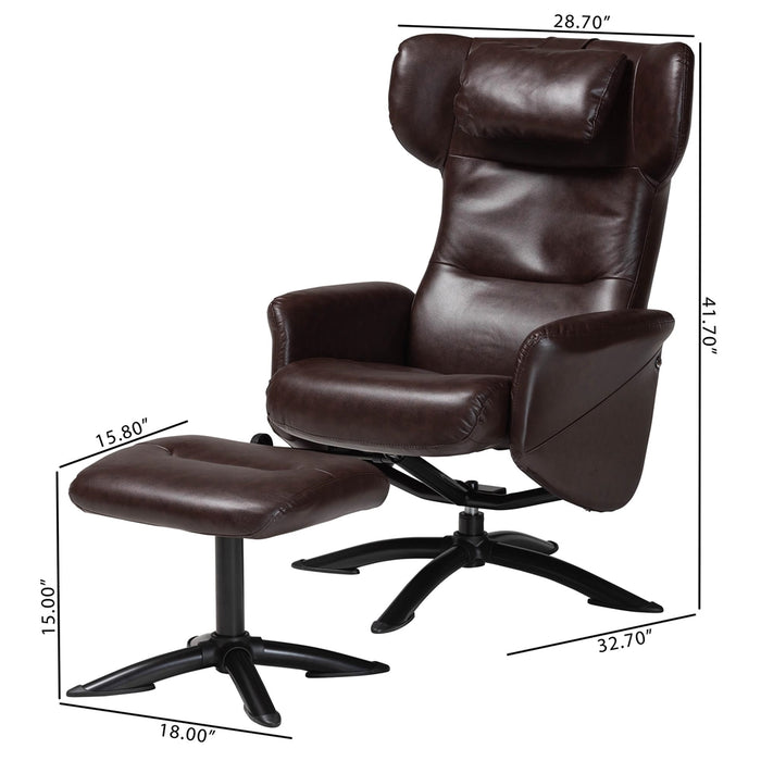 Elwood Modern Brown Faux Leather 2-Piece Lounge Chair and Footrest Set