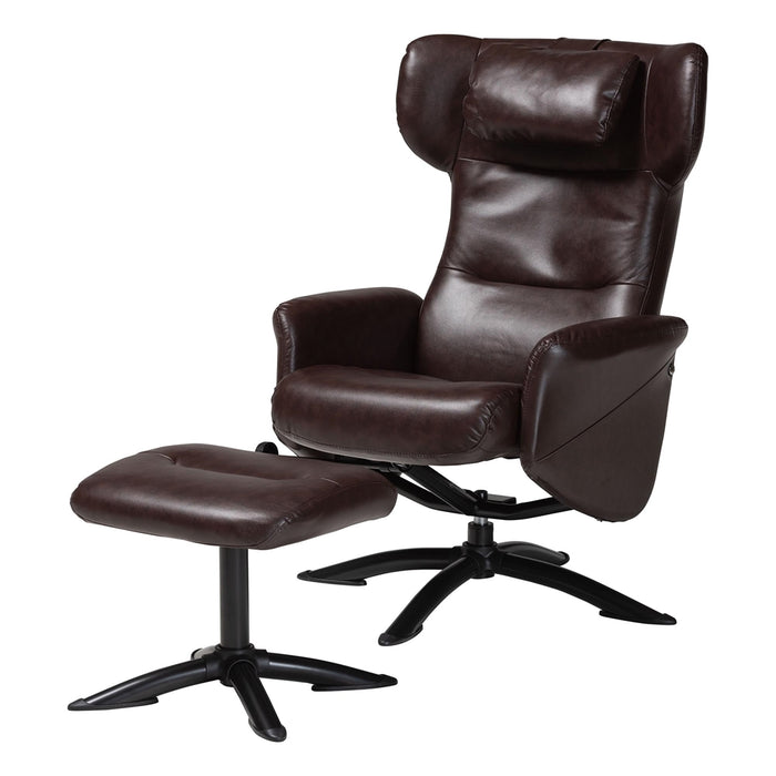 Elwood Modern Brown Faux Leather 2-Piece Lounge Chair and Footrest Set