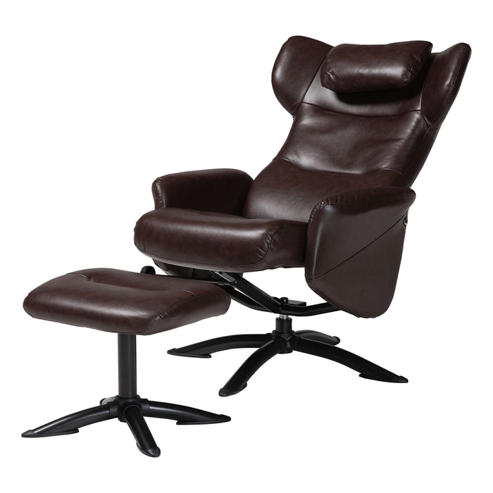 Elwood Modern Brown Faux Leather 2-Piece Lounge Chair and Footrest Set