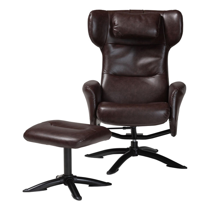 Elwood Modern Brown Faux Leather 2-Piece Lounge Chair and Footrest Set