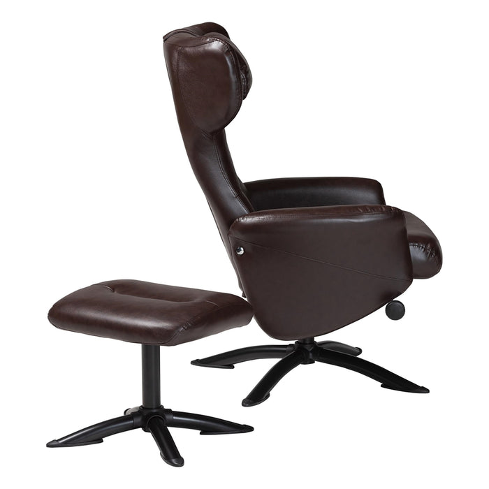 Elwood Modern Brown Faux Leather 2-Piece Lounge Chair and Footrest Set