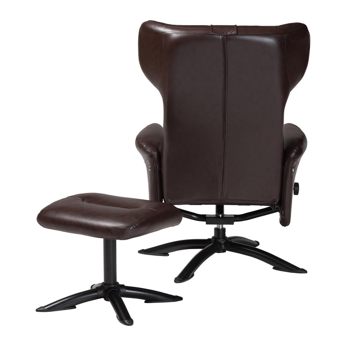 Elwood Modern Brown Faux Leather 2-Piece Lounge Chair and Footrest Set