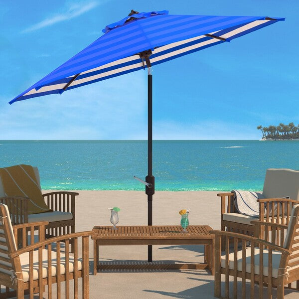 Athens Inside Out Striped 9ft Crank Outdoor Auto Tilt Umbrella/Pacific Blue