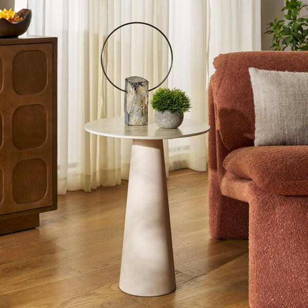 Nurem Short Ceramic Side Table/Beige