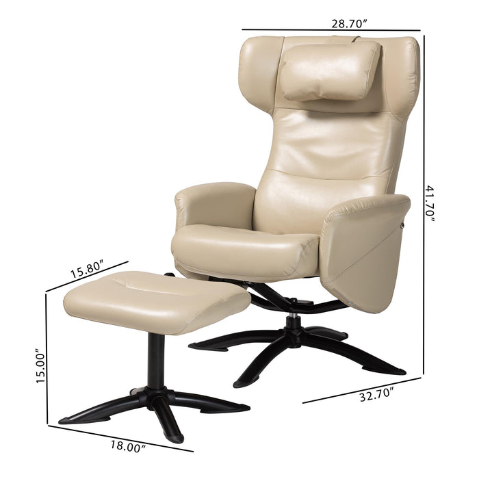 Elwood Modern Beige Faux Leather 2-Piece Lounge Chair and Footrest Set