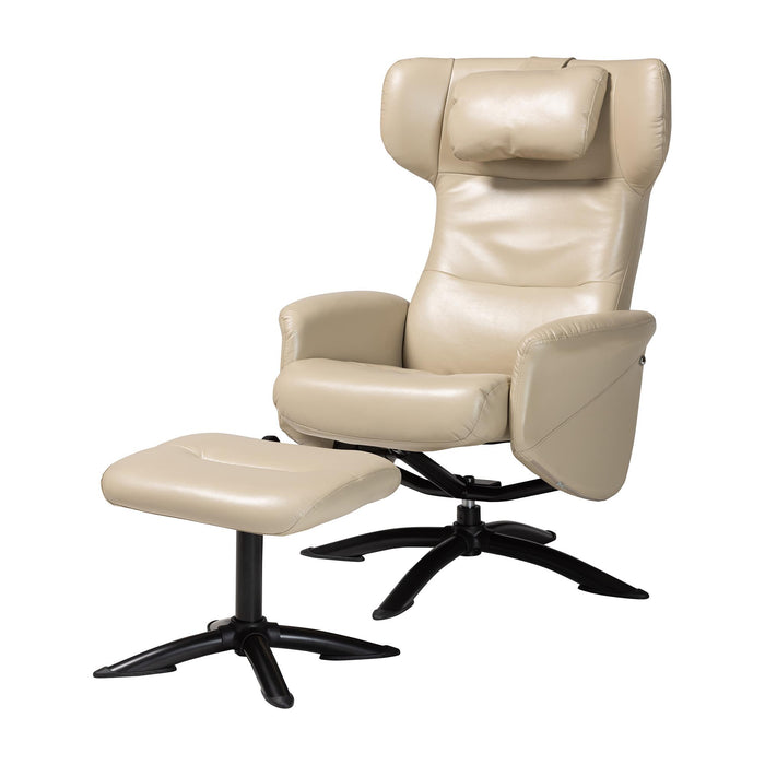 Elwood Modern Beige Faux Leather 2-Piece Lounge Chair and Footrest Set