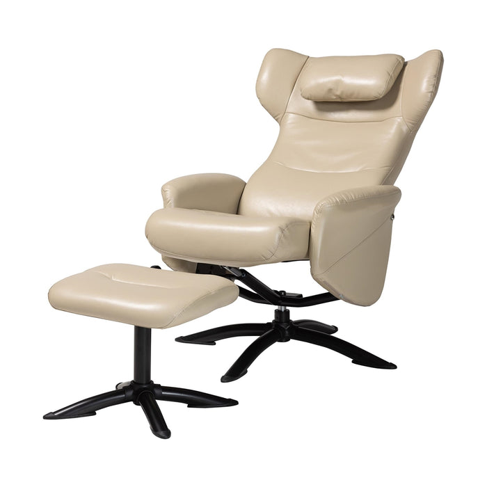 Elwood Modern Beige Faux Leather 2-Piece Lounge Chair and Footrest Set