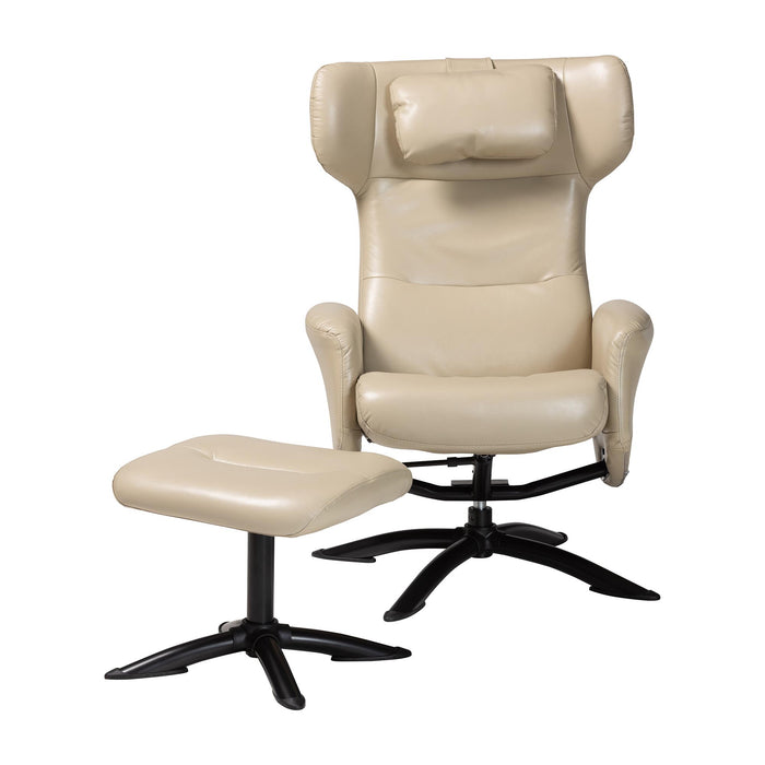 Elwood Modern Beige Faux Leather 2-Piece Lounge Chair and Footrest Set