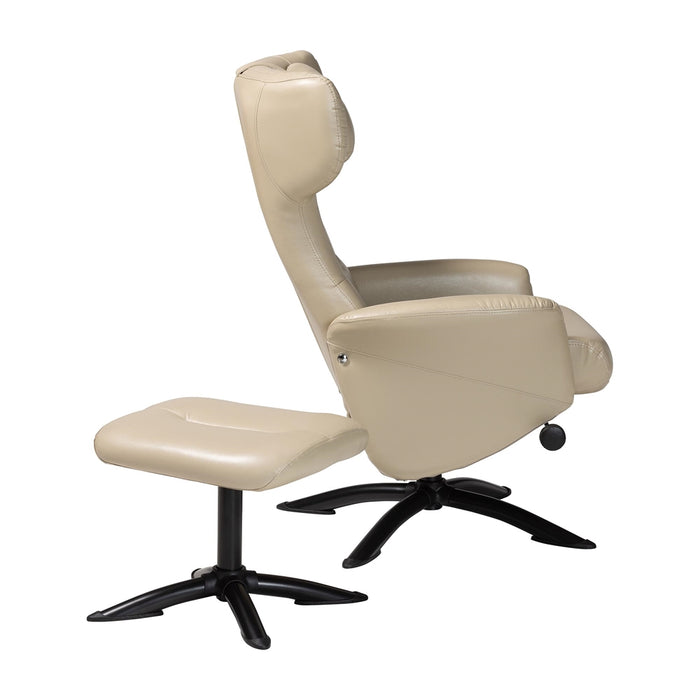 Elwood Modern Beige Faux Leather 2-Piece Lounge Chair and Footrest Set