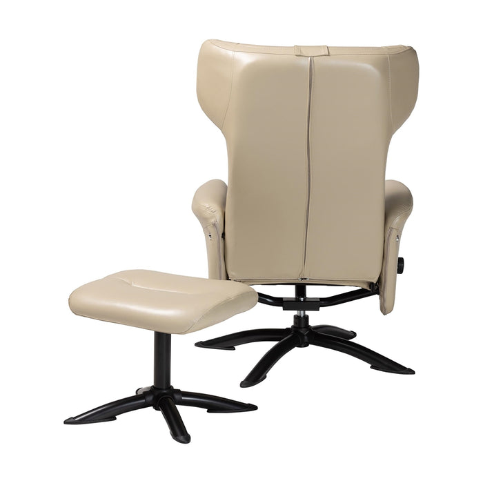 Elwood Modern Beige Faux Leather 2-Piece Lounge Chair and Footrest Set