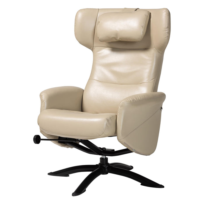 Elwood Modern Beige Faux Leather 2-Piece Lounge Chair and Footrest Set