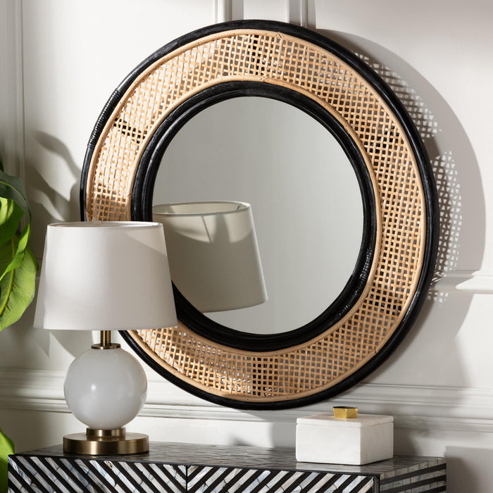 TACITA  BOHEMIAN RATTAN ROUND WALL MIRROR