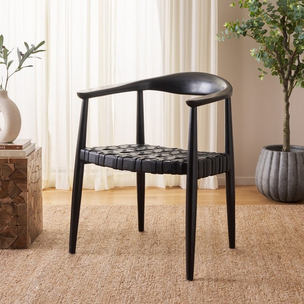 Walda Leather Woven Accent Chair/Black