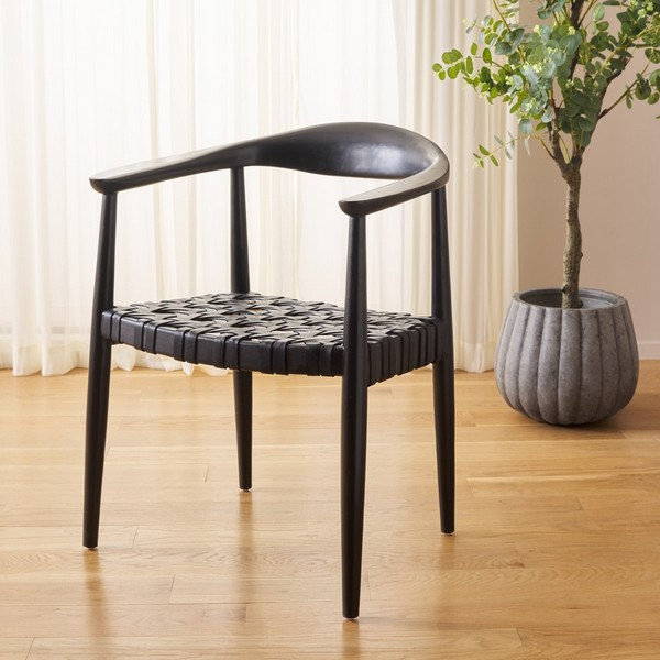 Walda Leather Woven Accent Chair/Black