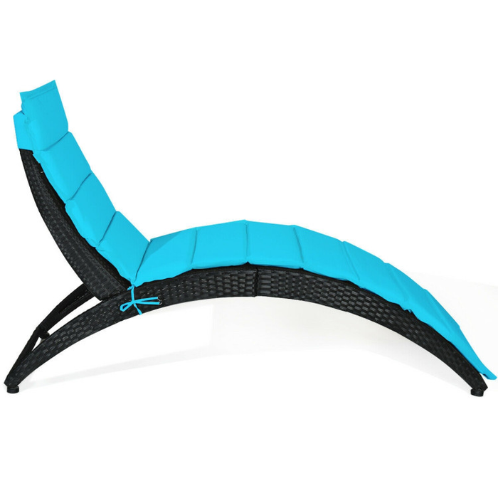 Folding Patio Rattan Portable Lounge Chair Chaise with Cushion/Turquoise