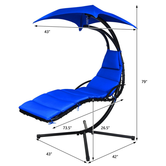Hanging Stand Chaise Lounger Swing Chair with Pillow/Navy