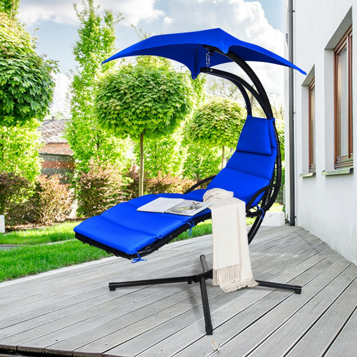 Hanging Stand Chaise Lounger Swing Chair with Pillow/Navy