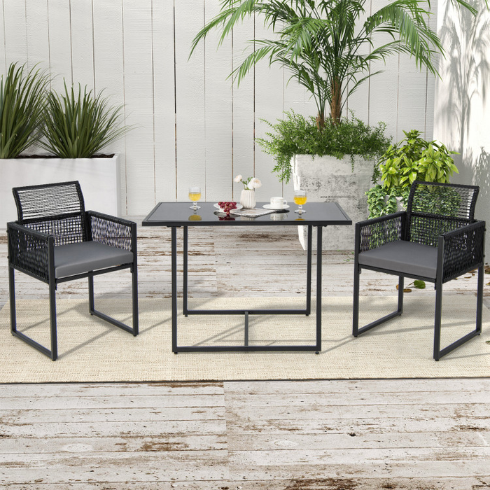 3 Pieces Outdoor Dining Set with Folding Backrest and Seat Cushions