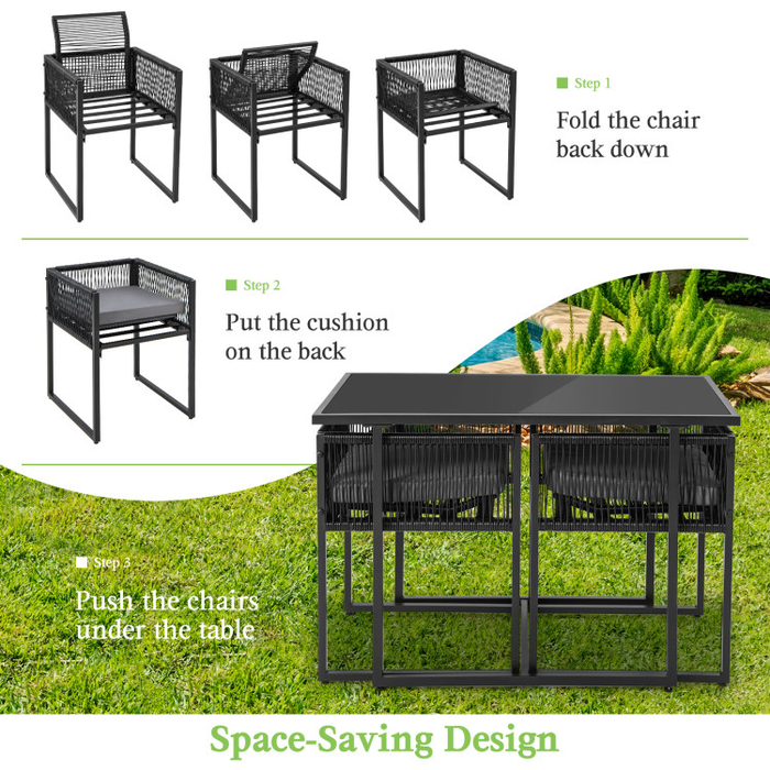 3 Pieces Outdoor Dining Set with Folding Backrest and Seat Cushions