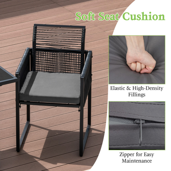 3 Pieces Outdoor Dining Set with Folding Backrest and Seat Cushions