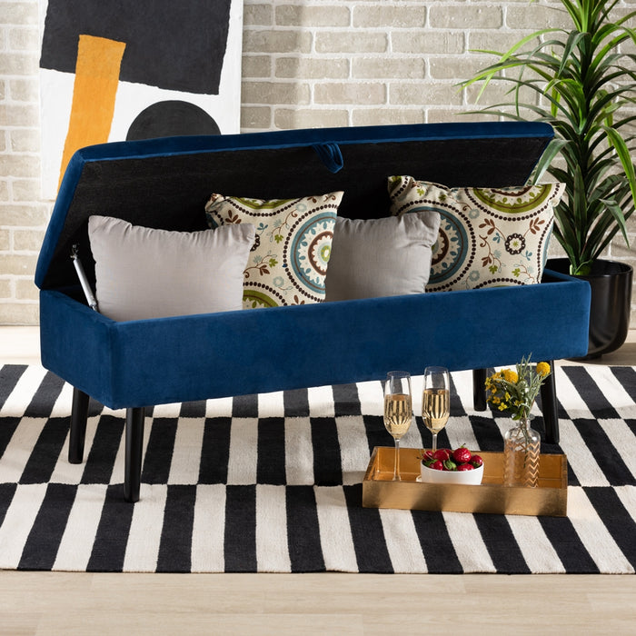 Caine Modern Wood Storage Bench/ Navy Blue