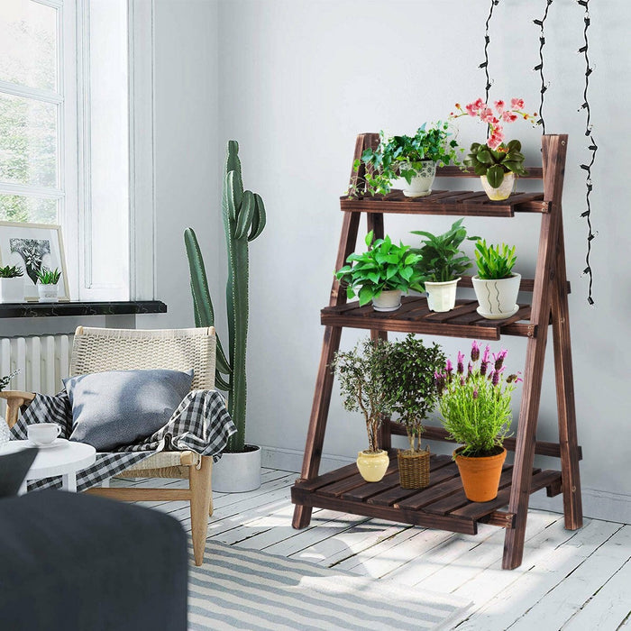 3 Tier Outdoor Wood Design Folding Display Flower Stand - Cool Stuff & Accessories